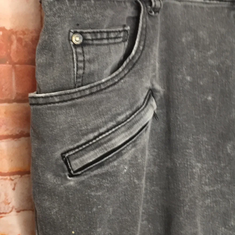 MAO Denim Factory Vintage Distressed Gray High Rise Moto Biker Jeans